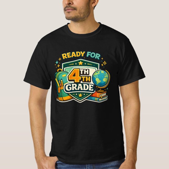 Redo för 4:e klassens moderna ryggsäck Tillbaka ti T Shirt (Framsida)