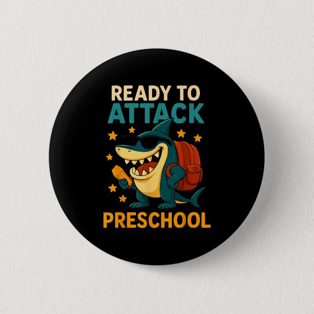 Redo för att angripa Preschool Shark Back to schoo Knapp (Framsida)