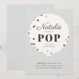 Redo för att knalla konfettiballong grå baby showe inbjudningar