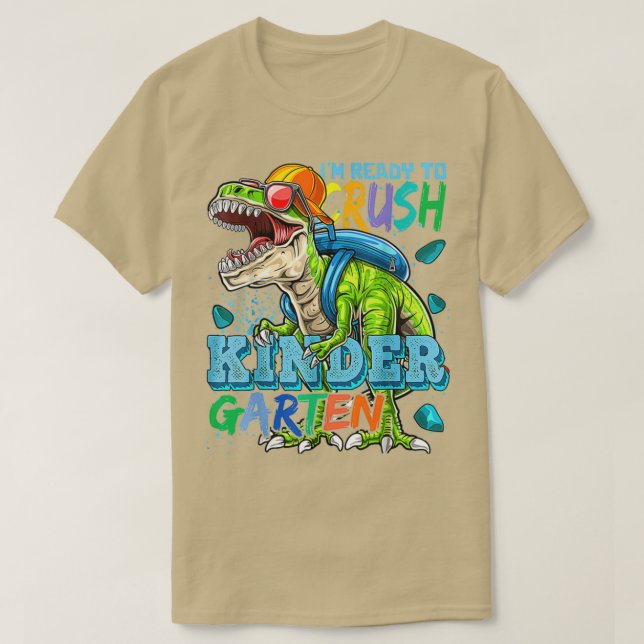 Redo för att krossa Kindergarten Dinosaur tillbaka T Shirt (Design framsida)