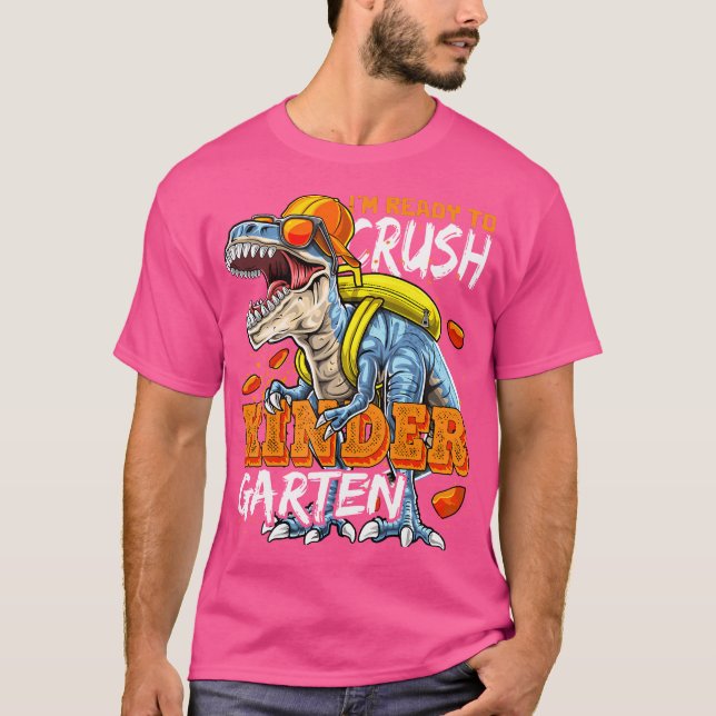 Redo för att krossa Kindergarten Dinosaur tillbaka T Shirt (Framsida)