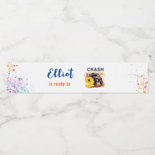 Redo för att krossa monster lastbil födelsedag vattenflaska etikett