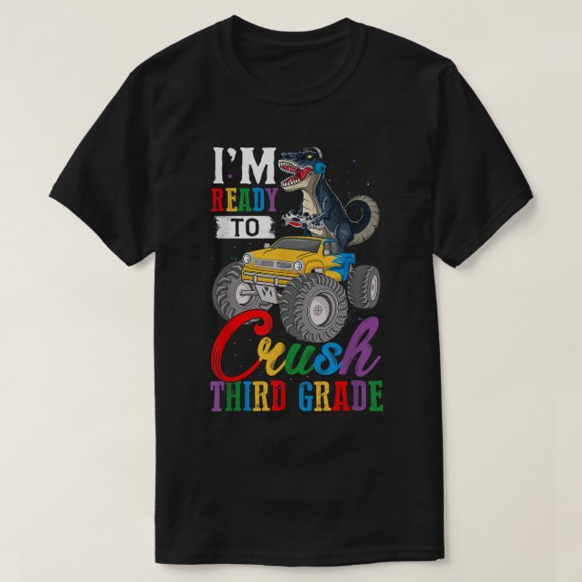 Redo för att krossa tredje Klass T Rex Monster Las Shirt (Design framsida)
