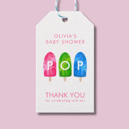 Redo för att Pop färgglad Rosa Bebis Shower Presentetikett