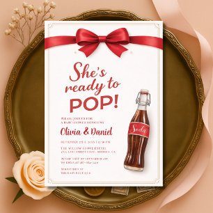 Redo för att Pop Soda Röd Båge Par Babyfirande Inbjudningar