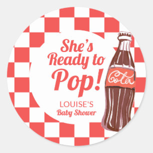 Redo För Att Poppa Läsk Cola Baby Shower Förmån Runt Klistermärke