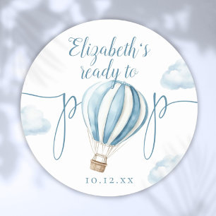 Redo För Att Spricka Blå Ballong Baby Shower Runt Klistermärke