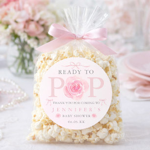 Redo För Blomsterbåge Baby Shower Popcornpåse  Runt Klistermärke