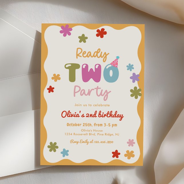 Redo För Daisy Färgglad 2-års Födelsedag Inbjudningar (Skapare uppladdad)