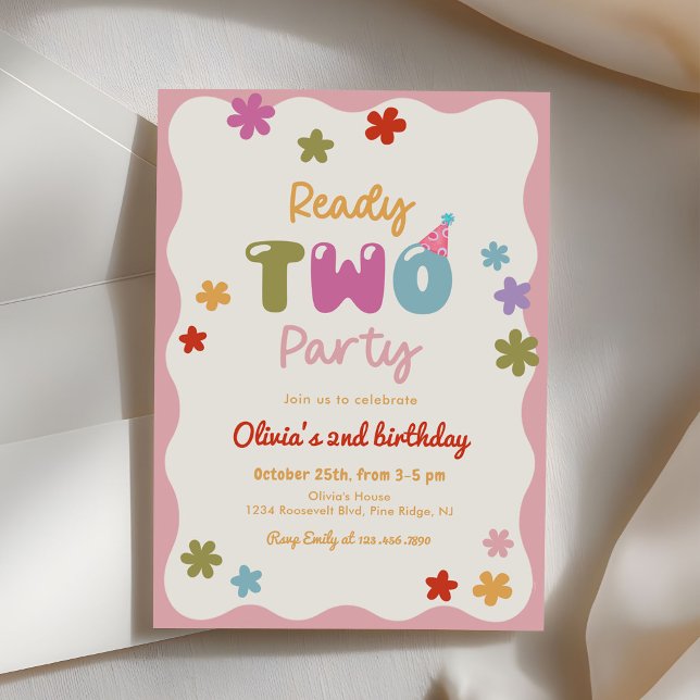 Redo För Daisy Färgglad 2-års Födelsedag Inbjudningar (Skapare uppladdad)