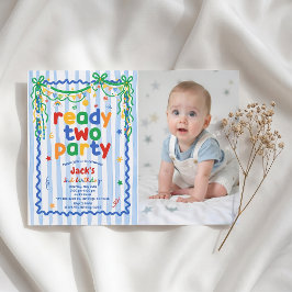 Redo för fest Pojke 2-års födelsedagsfoto inbjudan