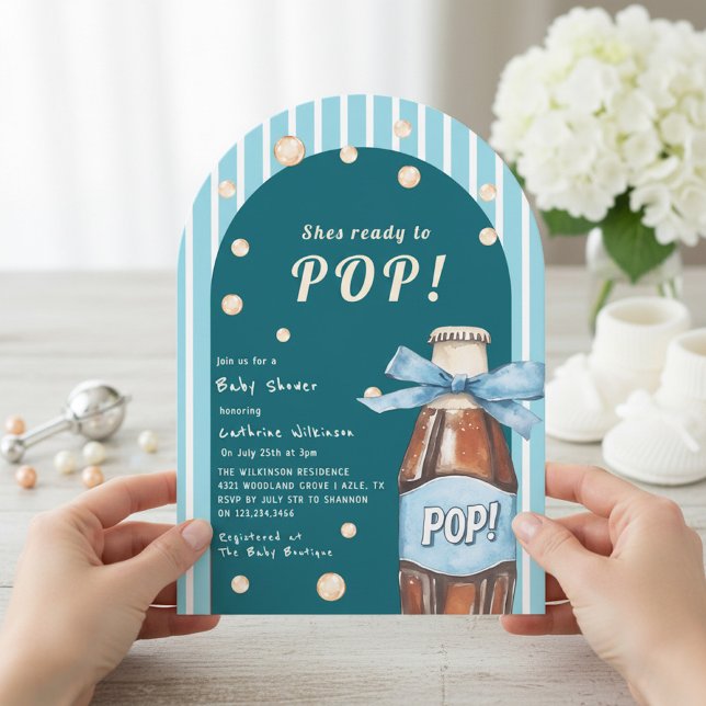 Redo för knall blåa randiga baby shower inbjudan (Skapare uppladdad)
