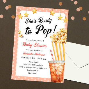 Redo för knallen Baby Shower Popcorn Läsk Tema Inbjudningar