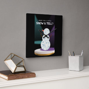 Redo för lilla Snö och säg till Discoball Snögubbe Fyrkantig Klocka