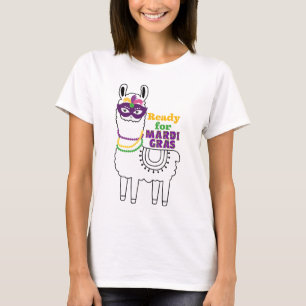 Redo för Mardi Gras söt lama pärlor mask T Shirt