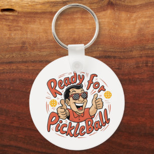 Redo för Pickleball Tecknad Thumbs Up Guy Nyckelring