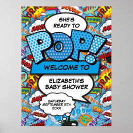 Redo för Pop Baby Shower Blå Välkomstskylt Poster