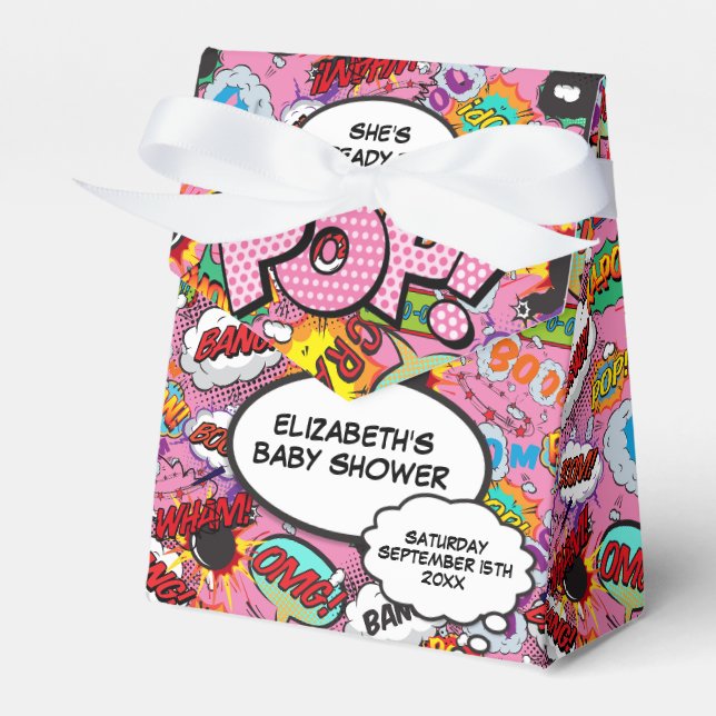 Redo för Pop Baby Shower Rosa Serietidning Presentaskar (Framsidan Sidan)