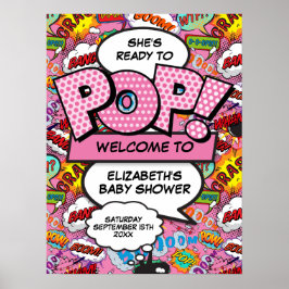 Redo för Pop Baby Shower Rosa Välkomstskylt Poster