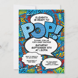 Redo för Pop Baby Shower Serietidning Kul Blå Inbjudningar