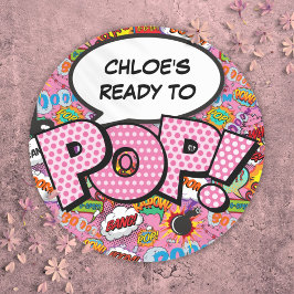 Redo för POP-seriealbum för baby shower med rosa s Runt Klistermärke