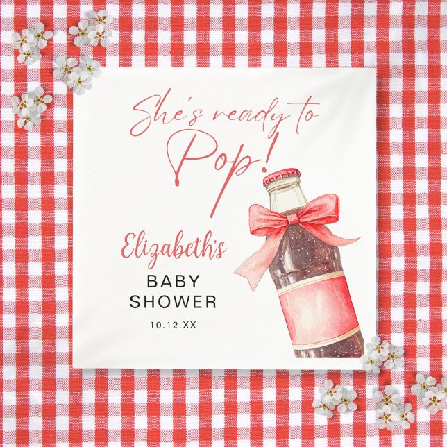 Redo För Röd Pop Rödbubbla Sodavatten Flaska Baby  Pappersservett (Ready To Pop Red Bow Soda Bottle Baby Shower Napkins)