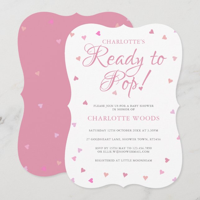 Redo För Rosa Hjärtan Baby Shower / Sprinkle Inbjudningar (Fram/baksida)