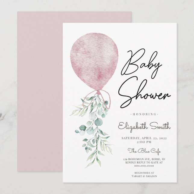 Redo för ungdom i Rosa Greenery Baby Shower Modern Inbjudningar (Fram/baksida)