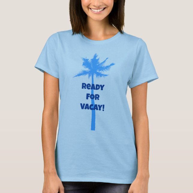 Redo för Vacay Handflatan Träd Blue T-Shirt (Framsida)