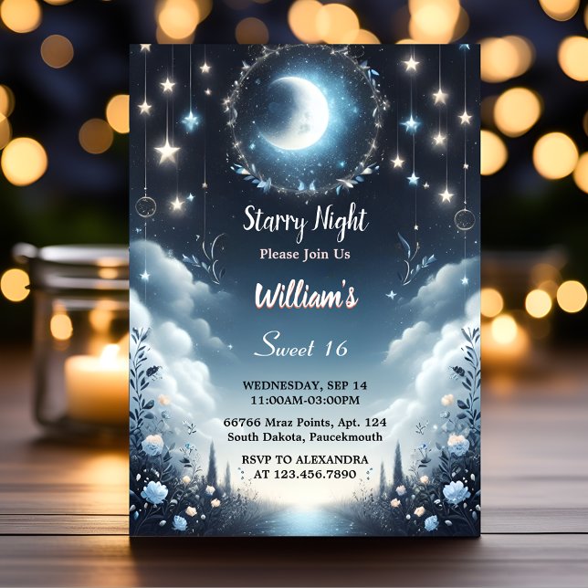 Redo Galaxy Mystical Starry Night Sweet 16 Inbjudningar (Skapare uppladdad)