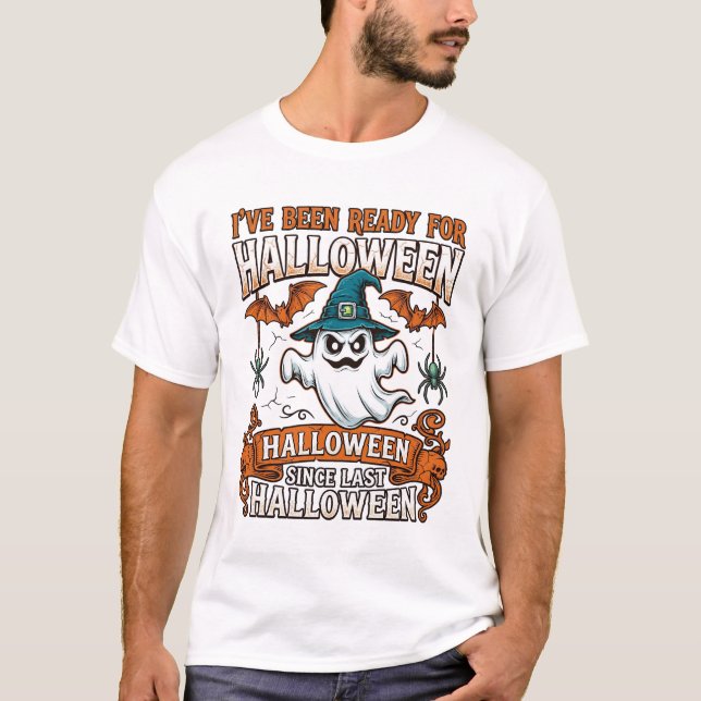 Redo Halloween Spök Häxa Hatt Fladdermöss Spindlar T Shirt (Framsida)
