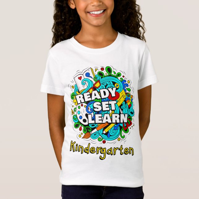 Redo Set Lär dig starta Kindergarten Kids i skolan T Shirt (Framsida)