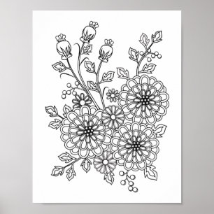 Redo som färgar utsmyckad blom- färgläggningdesign poster