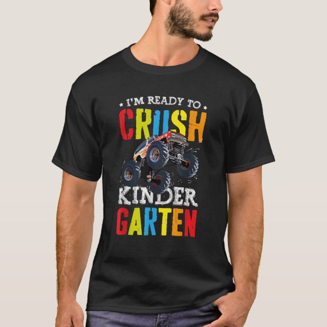 Redo till att krossa Kindergarten Monster Lastbil  T Shirt (Framsida)