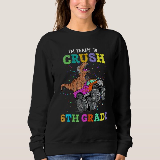 Redo till Crush 6e Klass Dinosaur Monster Lastbil  T Shirt (Framsida)