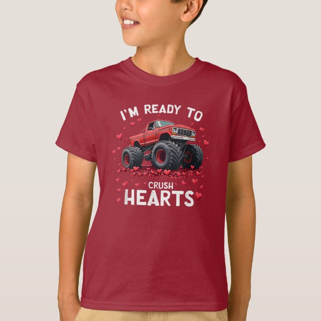 Redo till Crush Hearts Funny Monster Lastbil T Shirt (Framsida)