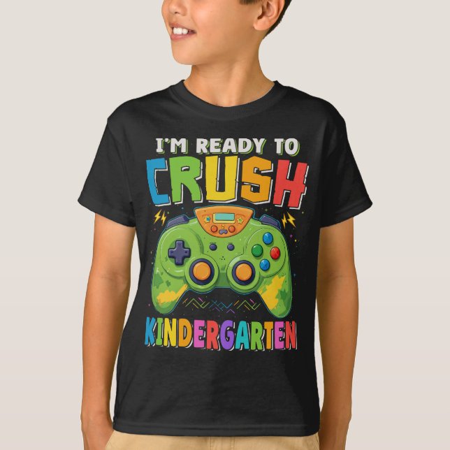 Redo till Crush Kindergarten Gamer Back to school T Shirt (Framsida)