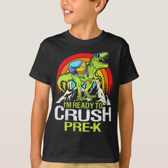Redo till Crush Pre-k Retro Back to school Dinosau T Shirt (Framsida)