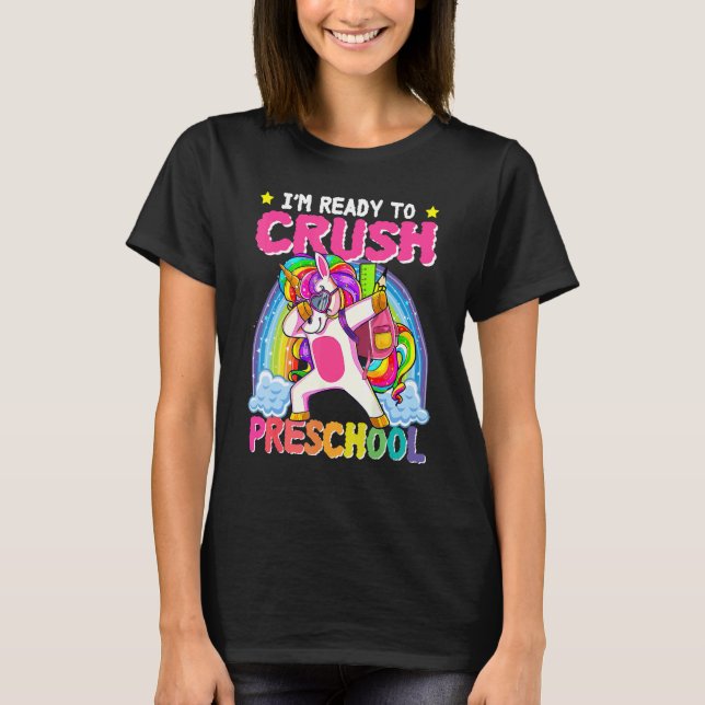 Redo till Cursh Preschool Girls Unicorn första dag T Shirt (Framsida)