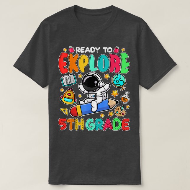 Redo till djupt 5:e Klass-skalande astronaut bakåt T Shirt (Design framsida)