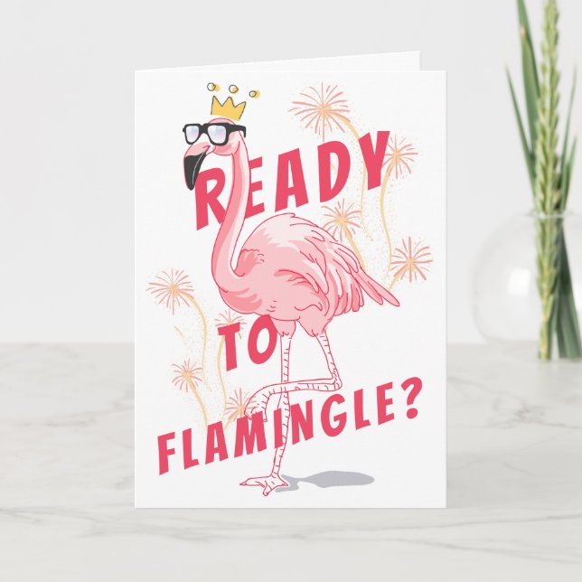 Redo till Flamingle? Funny Flamingo Birthday Inbjudan (Framsida)