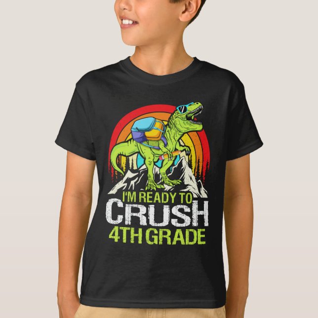 Redo till krossning av dinosaur Klass 4 T Shirt (Framsida)