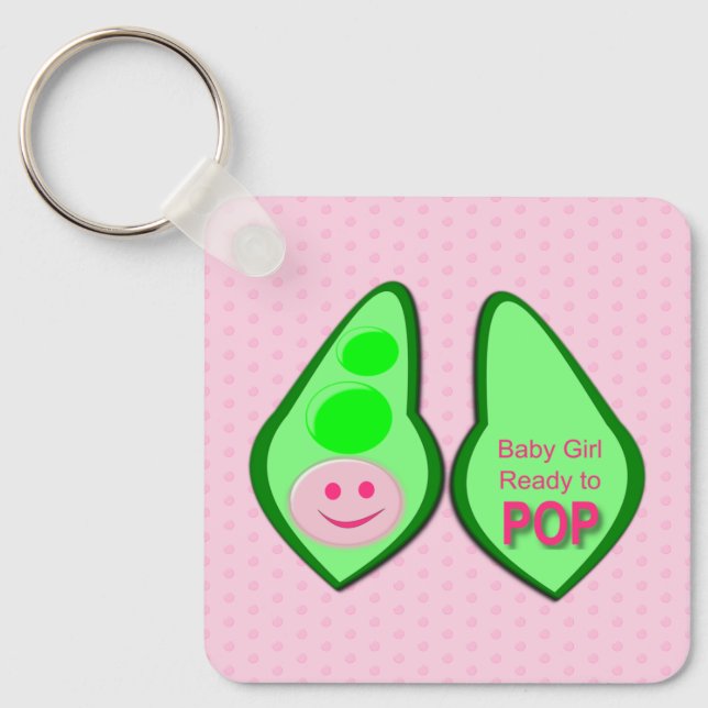 Redo till Pap Flicka Rosa Pea Baby Shower Nyckelring (Framsida)