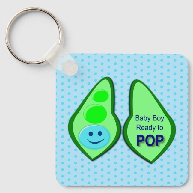 Redo till Pojke Blue Pea Baby Shower Nyckelring (Framsida)