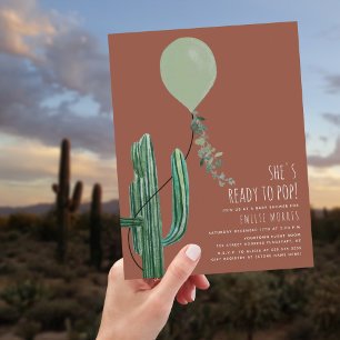 Redo till pop Balloon Cactus Terracotta Baby Showe Inbjudningar