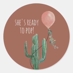 Redo till pop Balloon Cactus Terracotta Baby Showe Runt Klistermärke