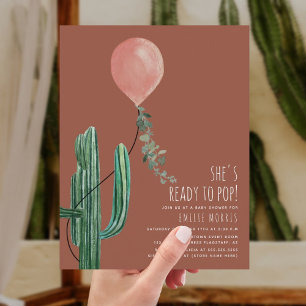 Redo till Pop Balloon Cactus Terracotta Girl Baby Inbjudningar