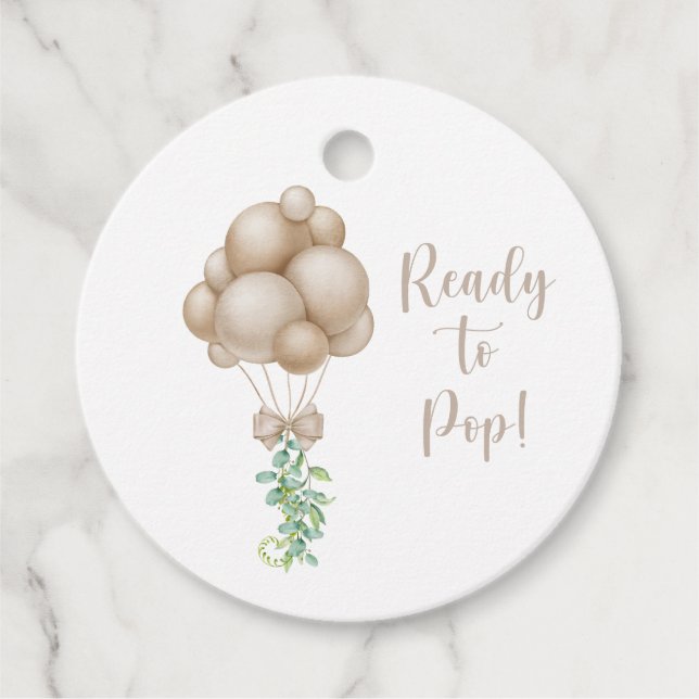 Redo till pop Beige Balloons Boho Baby Shower Gåvor Etiketter (Framsida)