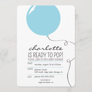 Redo till Pop Blue Balloon Boy Shower Inbjudan