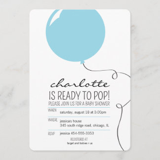 Redo till Pop Blue Balloon Boy Shower Inbjudan